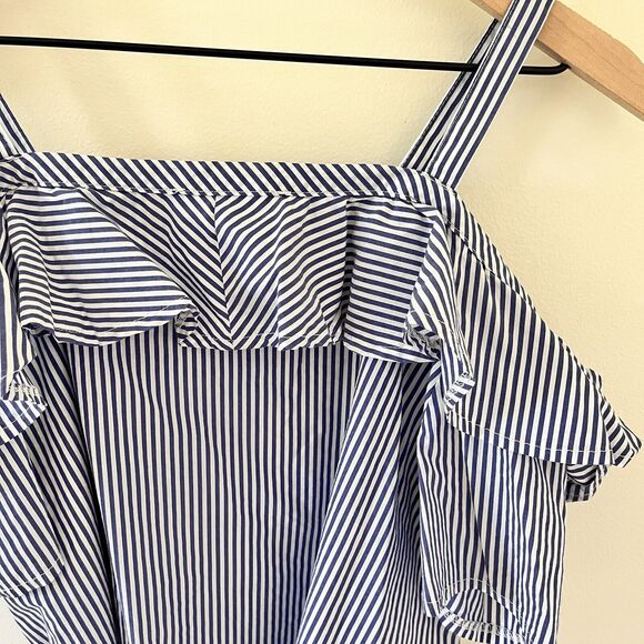 Elodie Stripe Blue & White Off The Shoulder Top - Large - Picture 4 of 9
